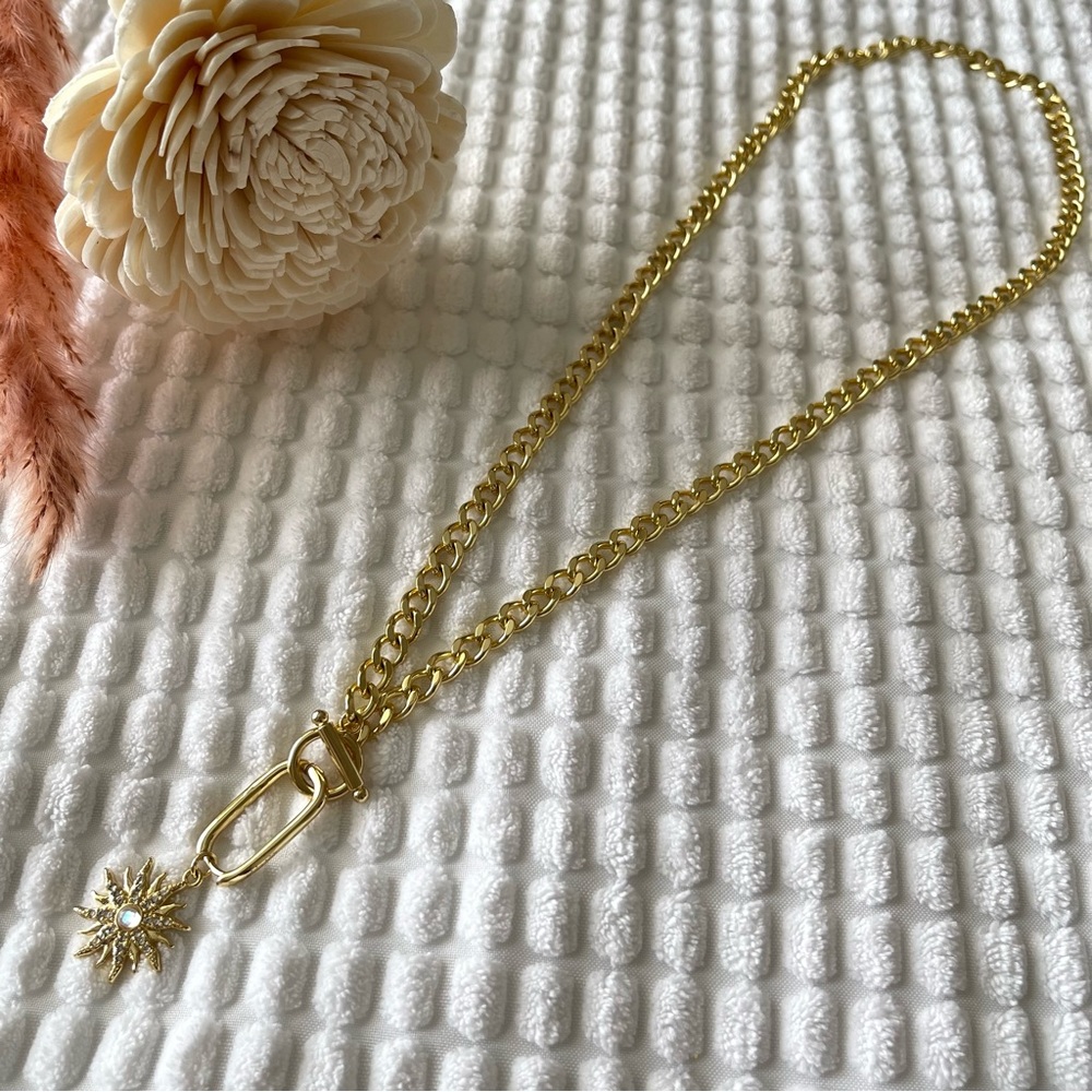 Gold Plated Zirconia Sun Necklace, Celestial Jewelry, Sun CZ Charm, Sun Jewelry